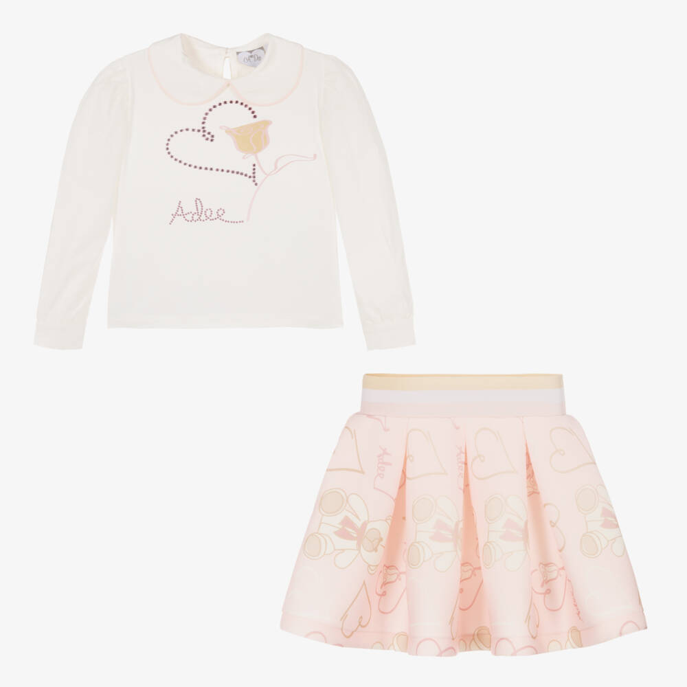 A Dee-Girls Blush Teddy Bear Skirt Ensemble | Childrensalon Outlet
