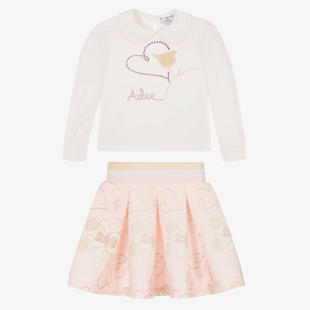 A Dee-Girls Blush Teddy Bear Skirt Ensemble | Childrensalon Outlet