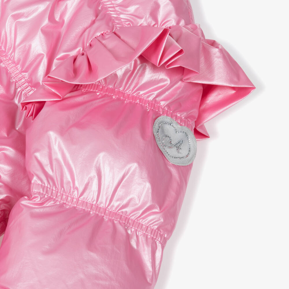 A Dee-Girls Bubblegum Pink Hooded Puffer Coat with Ruffles | Childrensalon Outlet