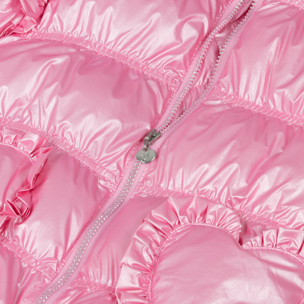 A Dee-Girls Bubblegum Pink Hooded Puffer Coat with Ruffles | Childrensalon Outlet