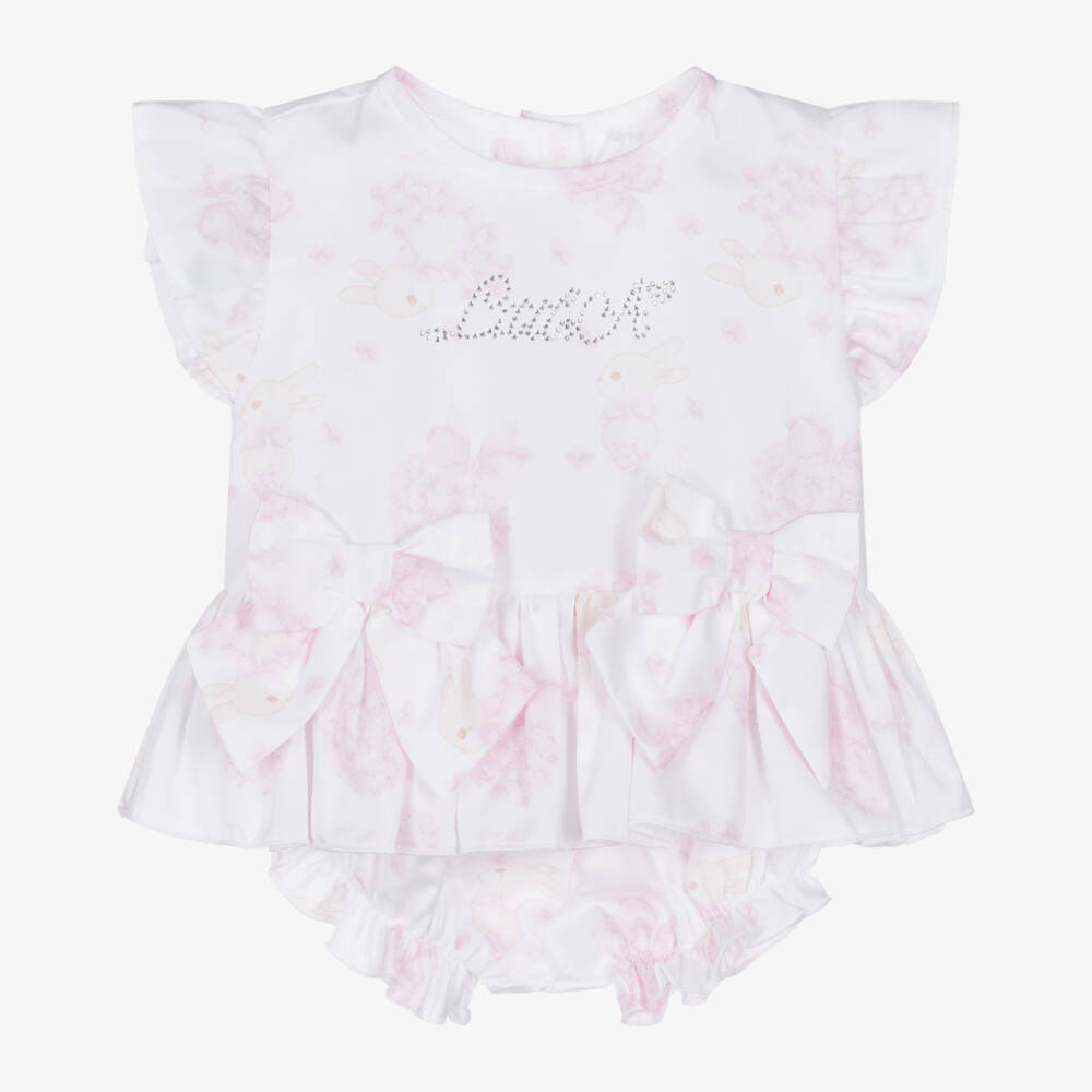 A Dee-Girls Bunny-Print Cotton Shorts Ensemble | Childrensalon Outlet