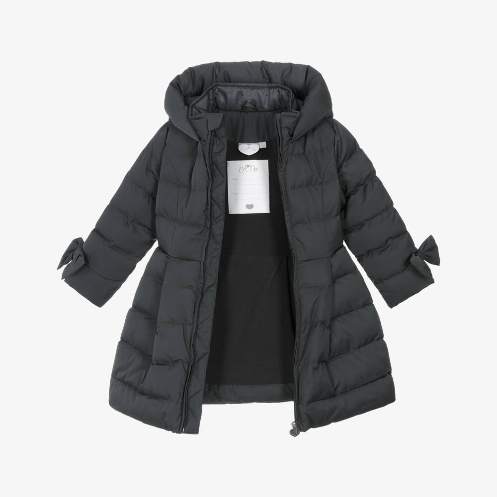 A Dee-Girls Charcoal Hooded Puffer Jacket | Childrensalon Outlet
