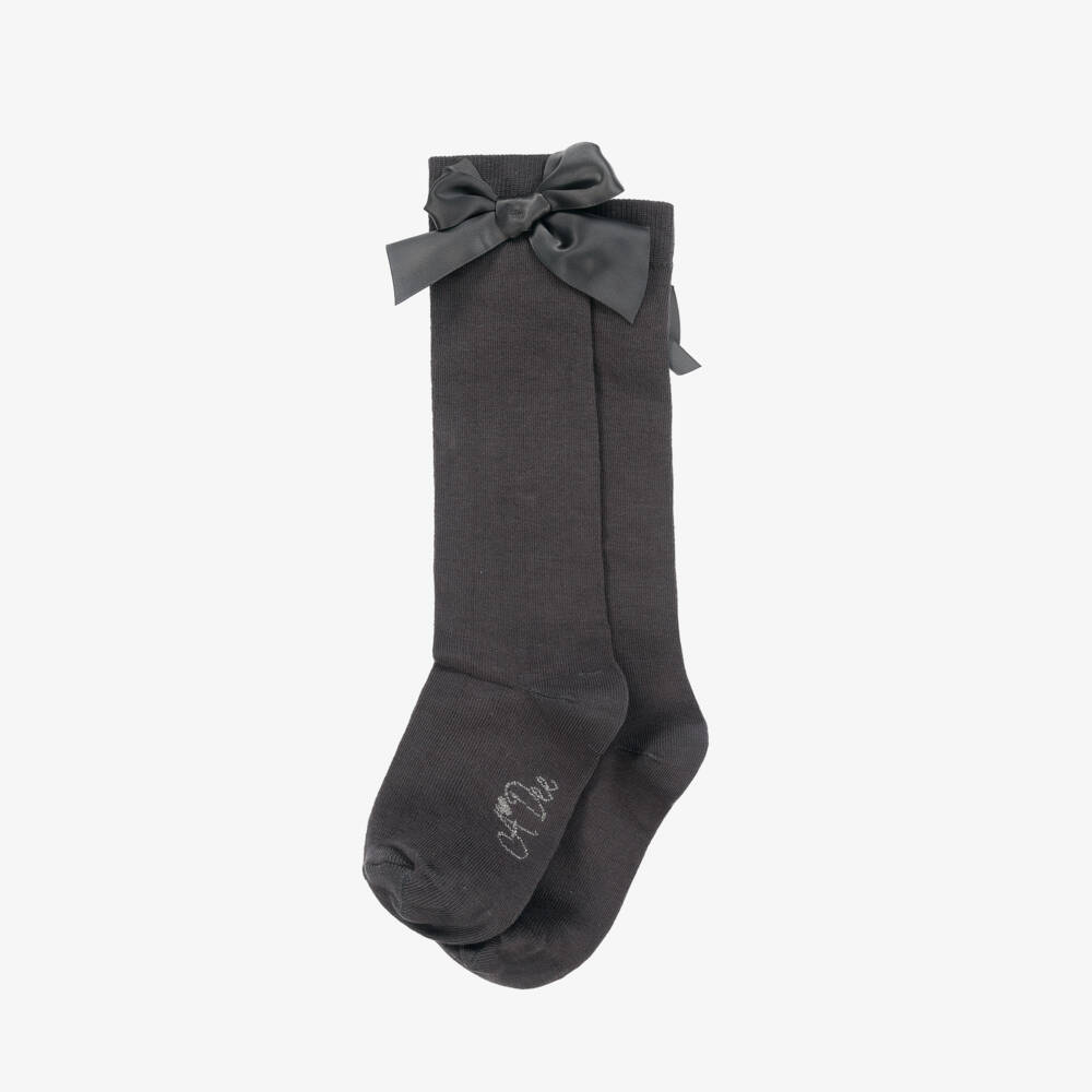 A Dee-Girls Charcoal Ribbon Knee Socks | Childrensalon Outlet