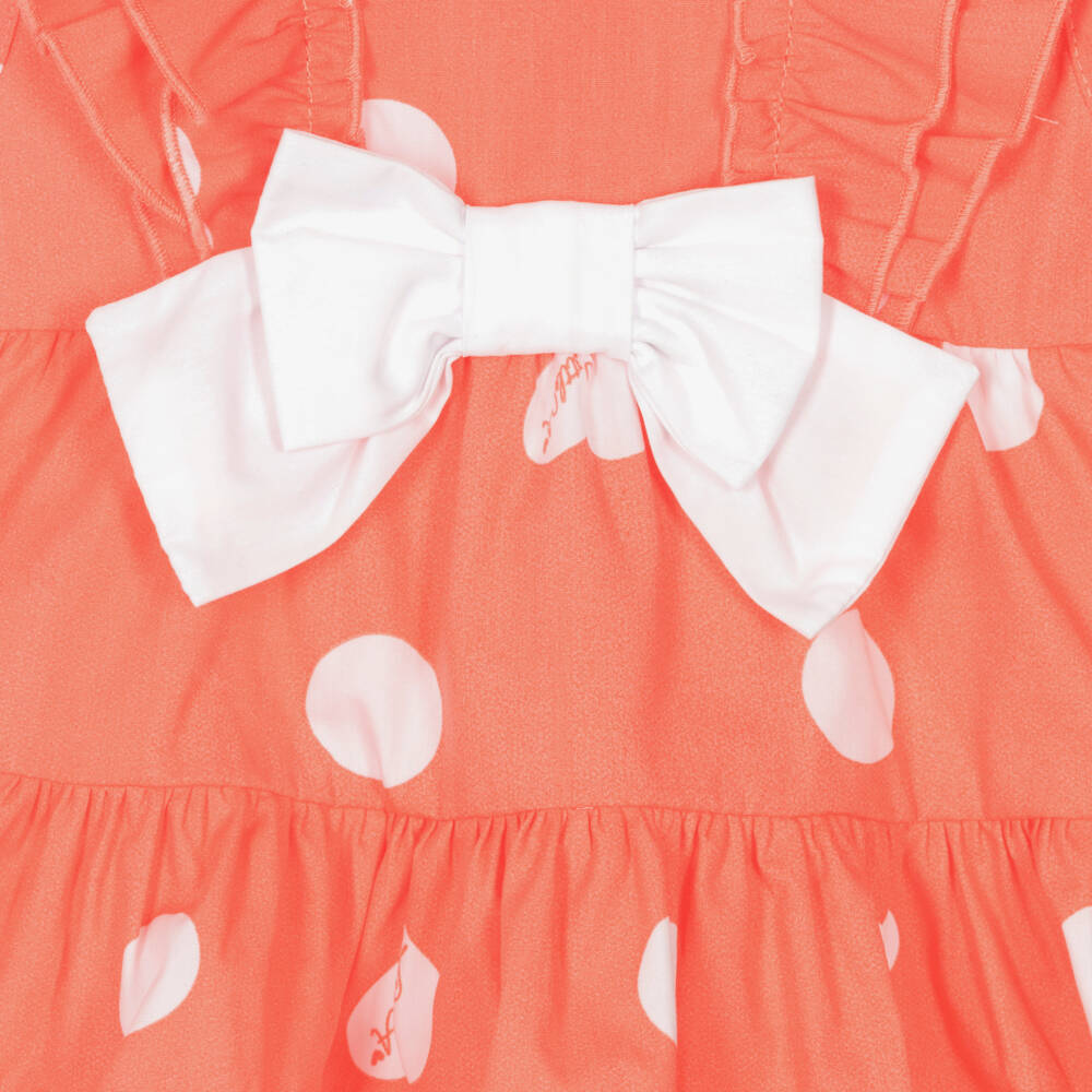 A Dee-Girls Coral Pink Cotton Bow Dress  | Childrensalon Outlet
