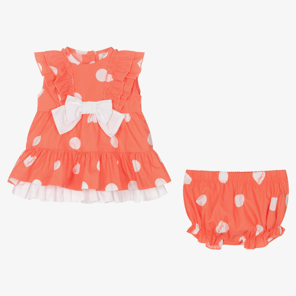 A Dee-Girls Coral Pink Cotton Bow Dress  | Childrensalon Outlet