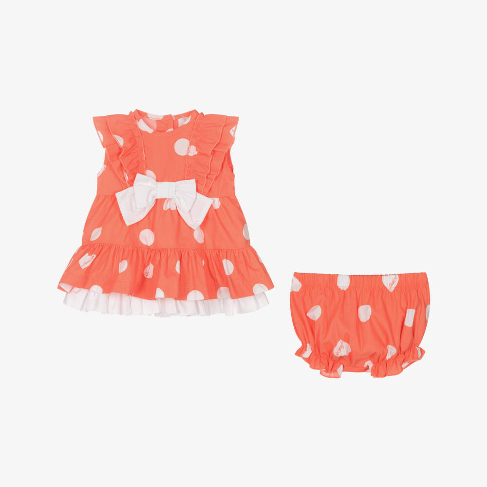 A Dee-Girls Coral Pink Cotton Bow Dress | Childrensalon Outlet