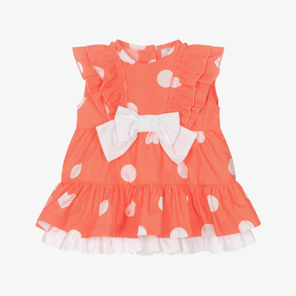 A Dee-Girls Coral Pink Cotton Bow Dress | Childrensalon Outlet