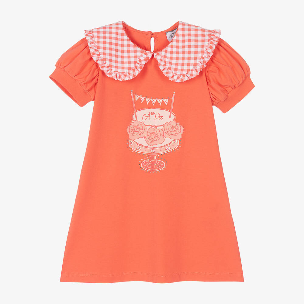 A Dee - Girls Coral Pink Cotton Dress | Childrensalon