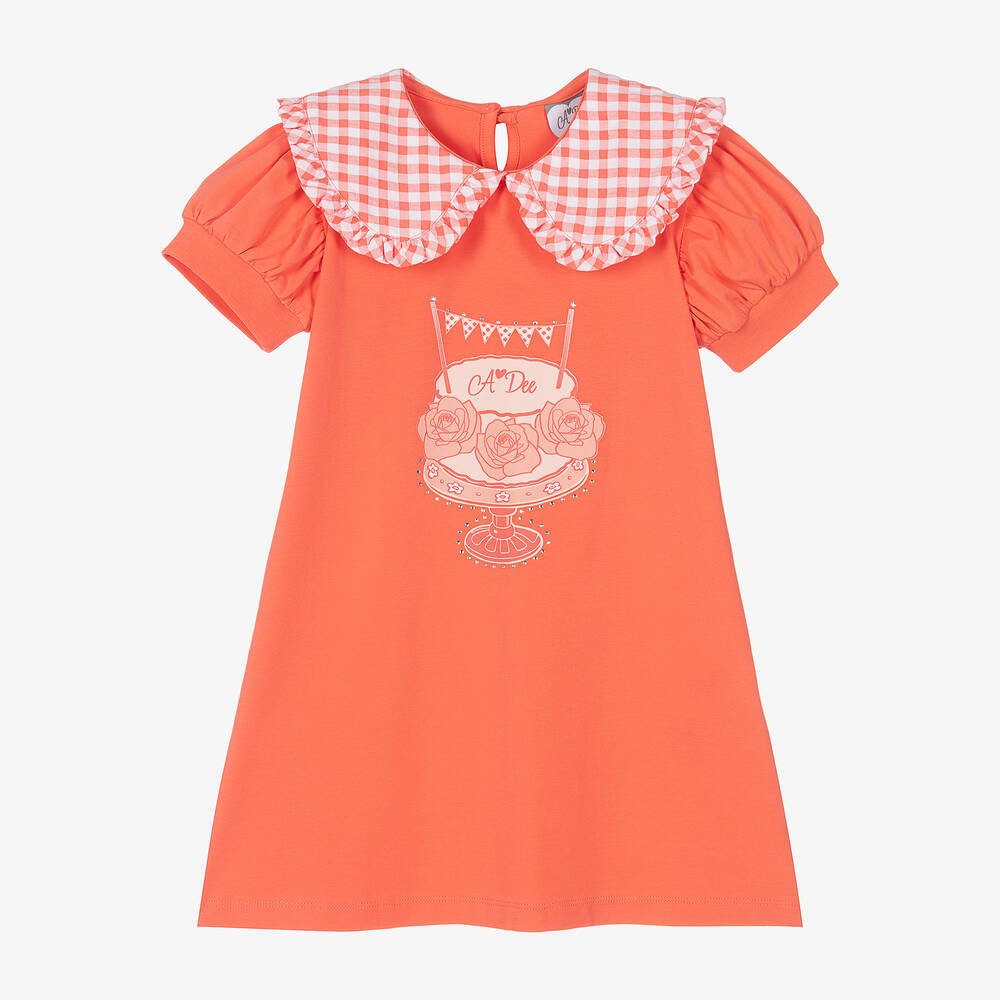 A Dee-Girls Coral Pink Cotton Dress | Childrensalon Outlet