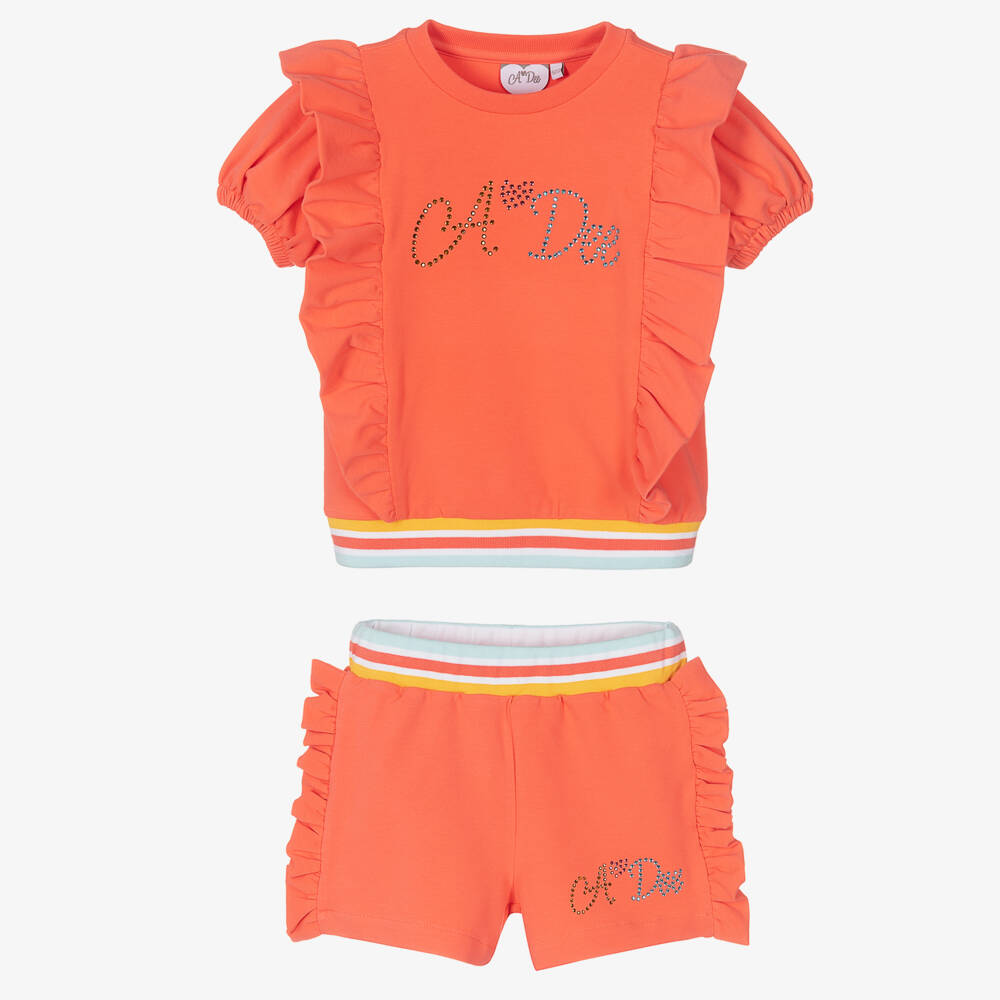 A Dee-Girls Coral Pink Cotton Shorts Set | Childrensalon Outlet