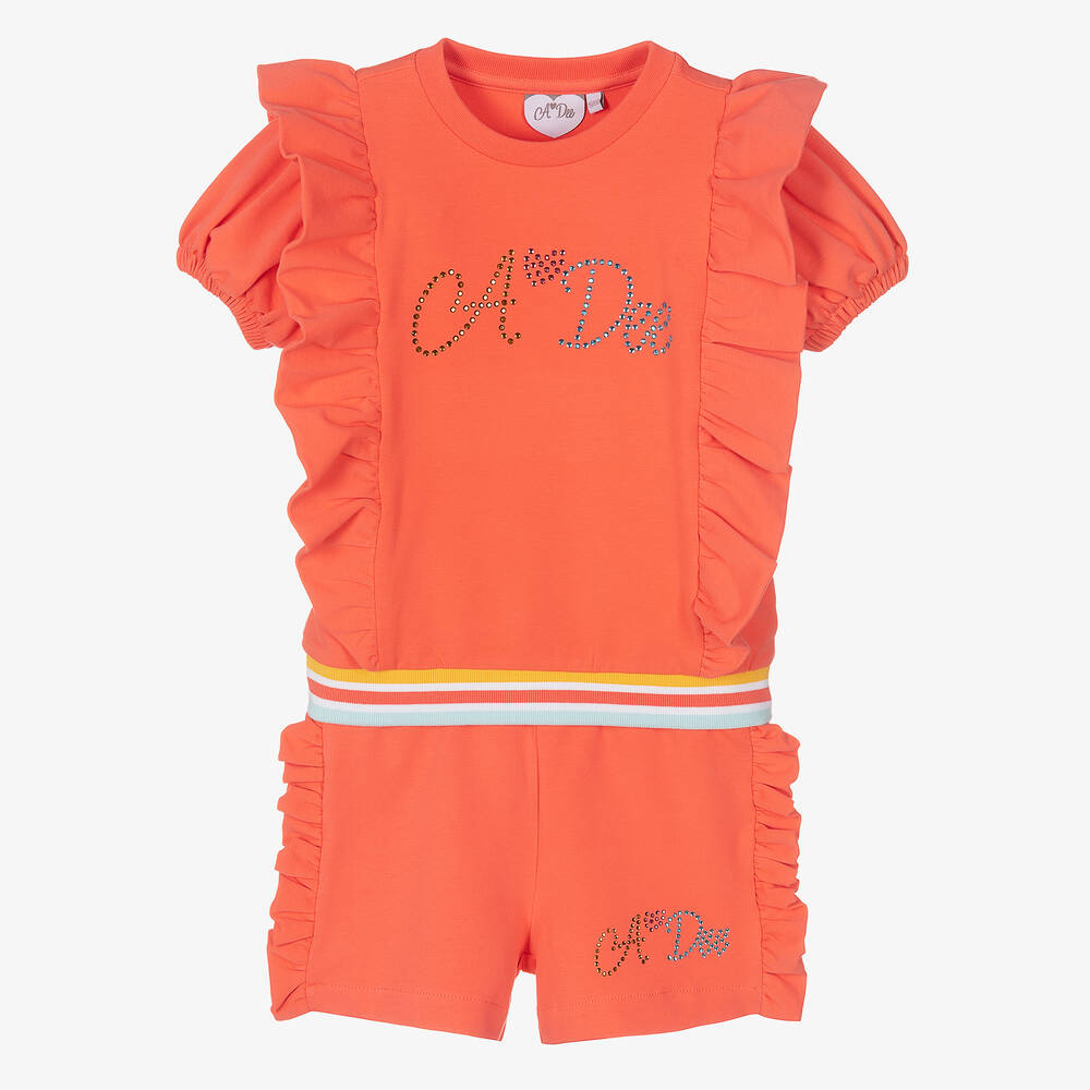 A Dee - Girls Coral Pink Cotton Shorts Set | Childrensalon