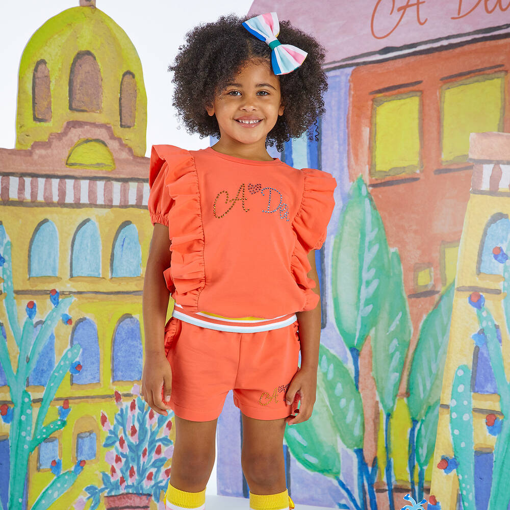 آدي-طقم شورت قطن جيرسي لون زهري مرجاني للبنات | Childrensalon Outlet