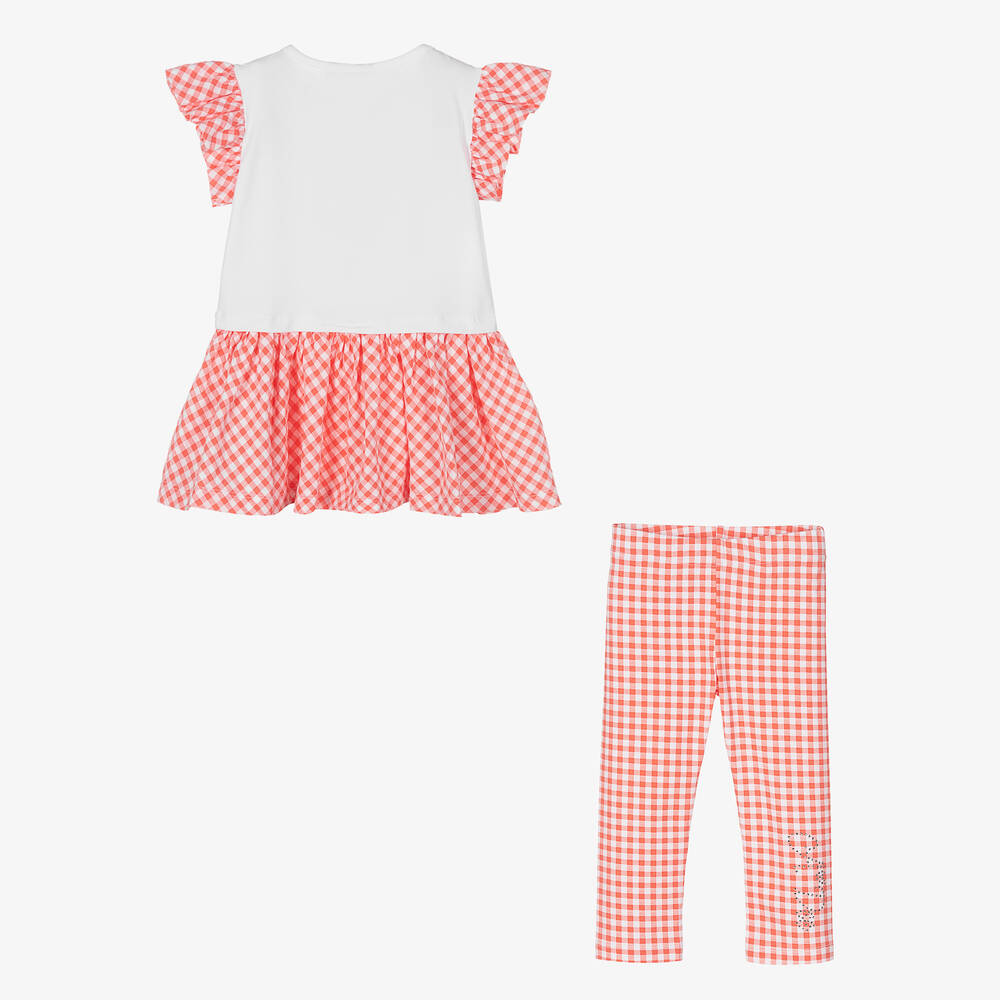 A Dee-Girls Coral Pink Gingham Leggings Set | Childrensalon Outlet