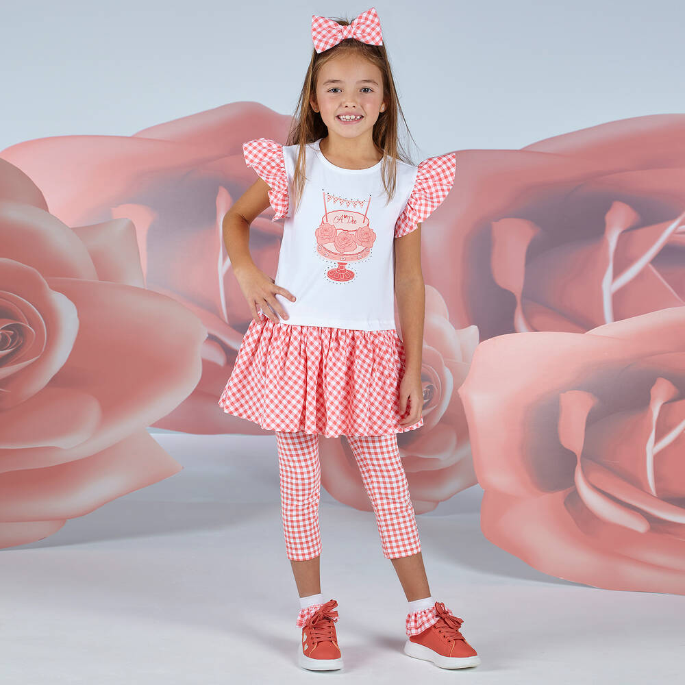 A Dee-Girls Coral Pink Gingham Leggings Set | Childrensalon Outlet