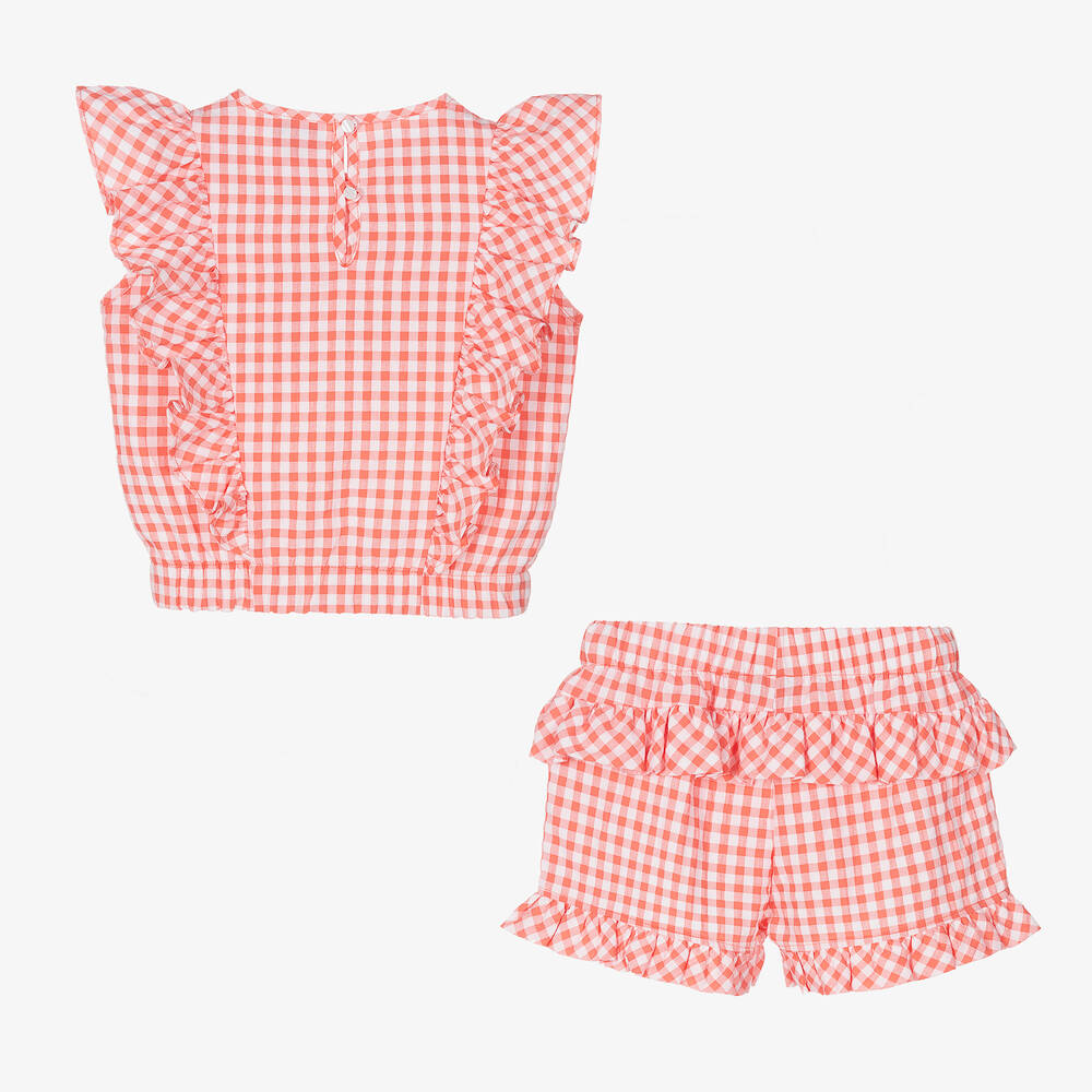 A Dee-Кораллово-розовый топ и шорты в клетку | Childrensalon Outlet