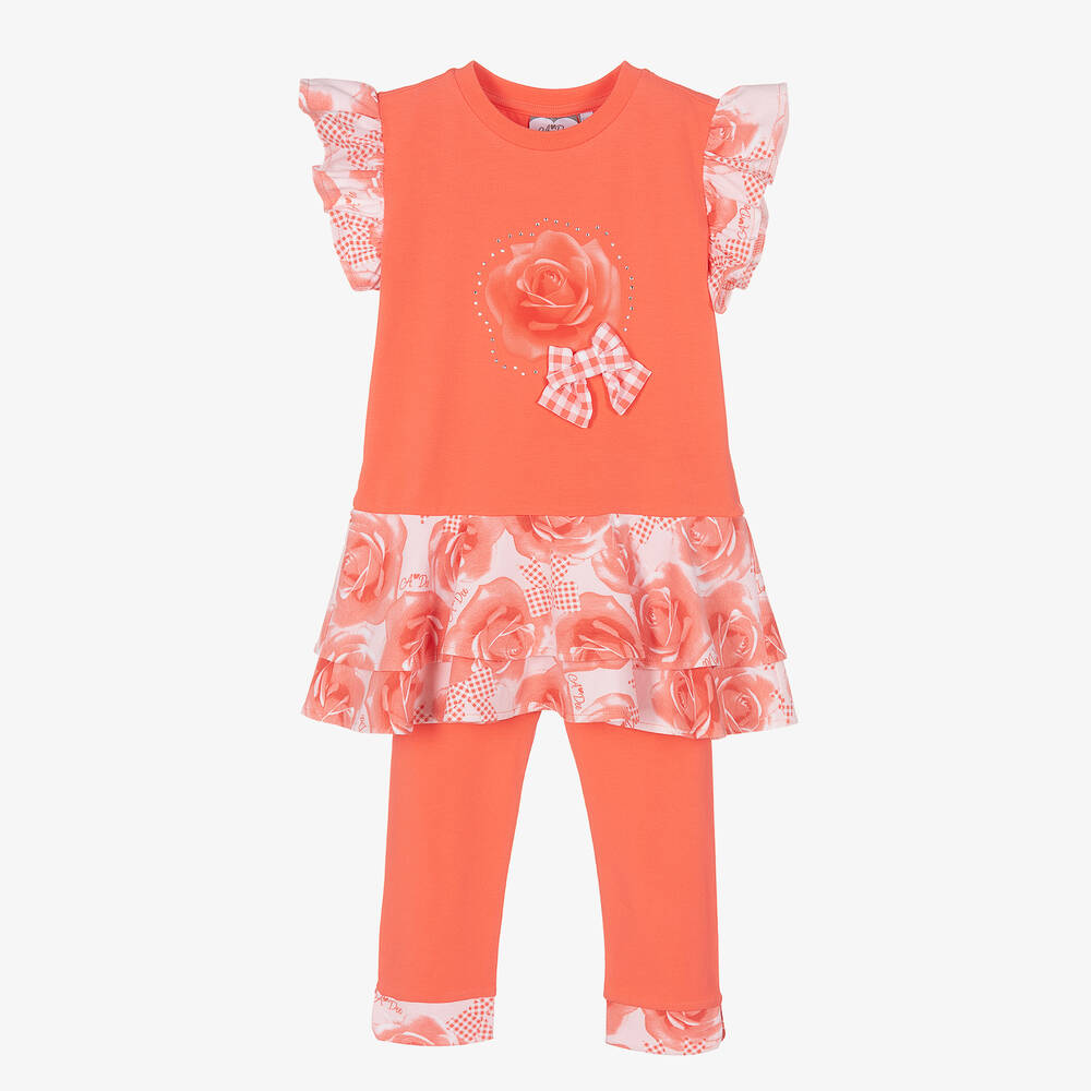 A Dee - Ensemble legging corail à roses | Childrensalon