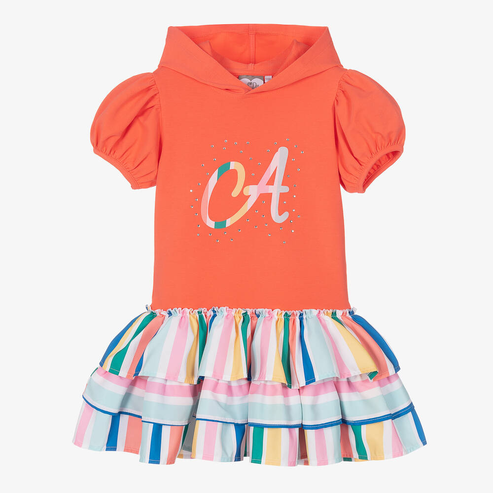 A Dee-فستان هودي قطن جيرسي لون زهري مرجاني | Childrensalon Outlet