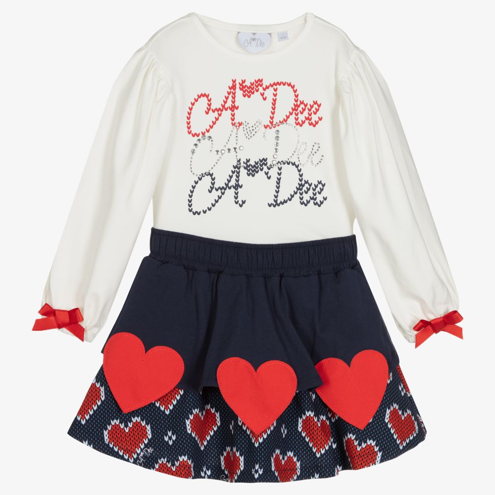 A Dee - Girls Cotton Hearts Skirt Set | Childrensalon