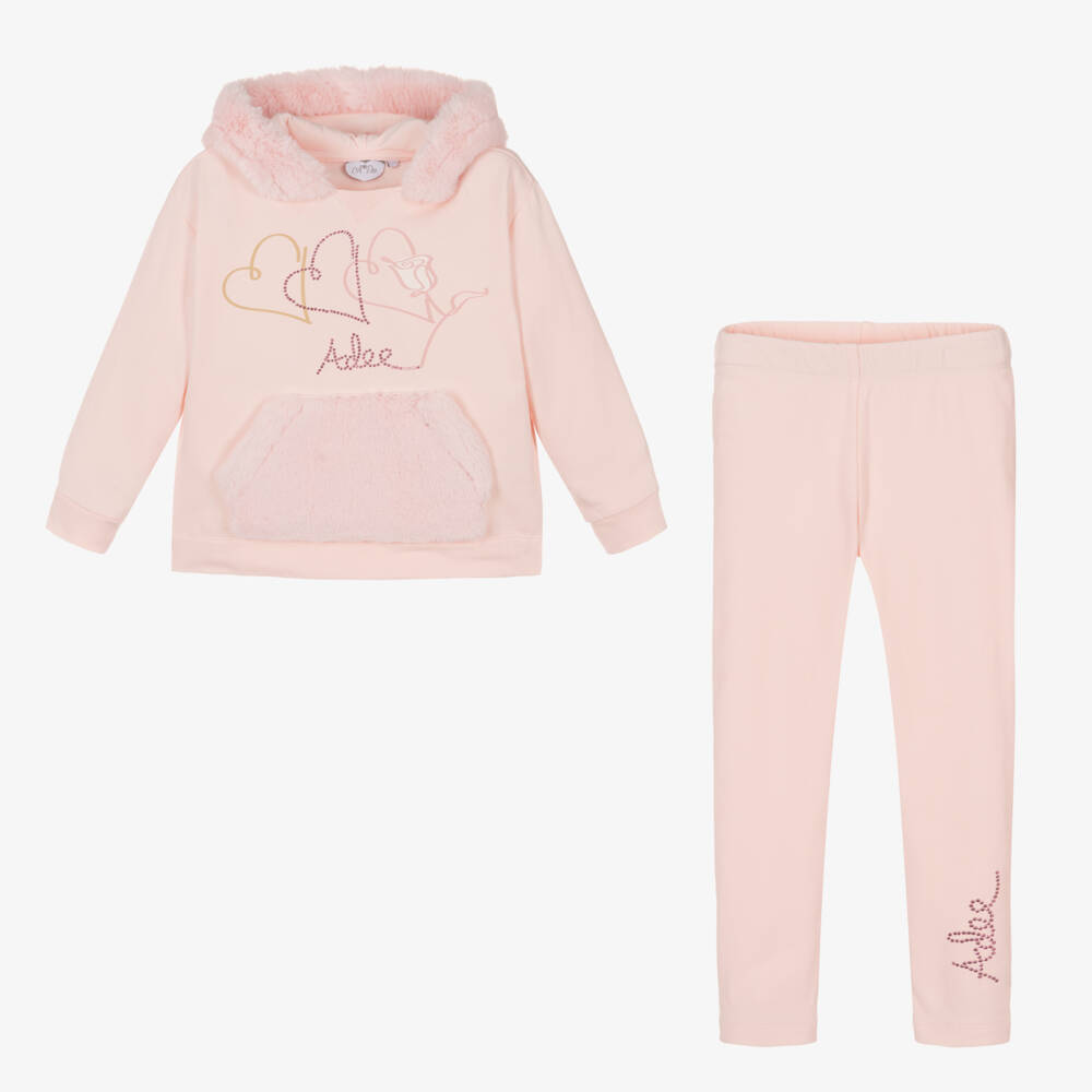 A Dee-Girls Cotton Pink Hoodie Leggings Set | Childrensalon Outlet