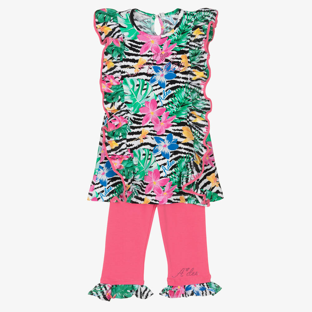 A Dee - Girls Cotton Tropical Flowers Leggings Set | Childrensalon