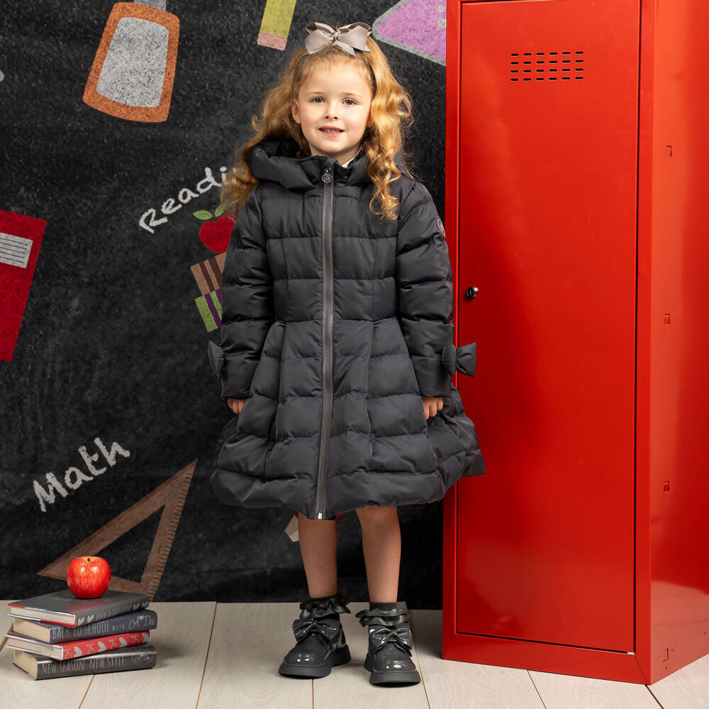 A Dee-Girls Dark Grey Hooded Puffer Coat | Childrensalon Outlet
