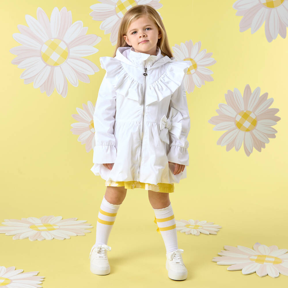 A Dee-جاكيت أبيض أنيق للبنات مع قبعة | Childrensalon Outlet