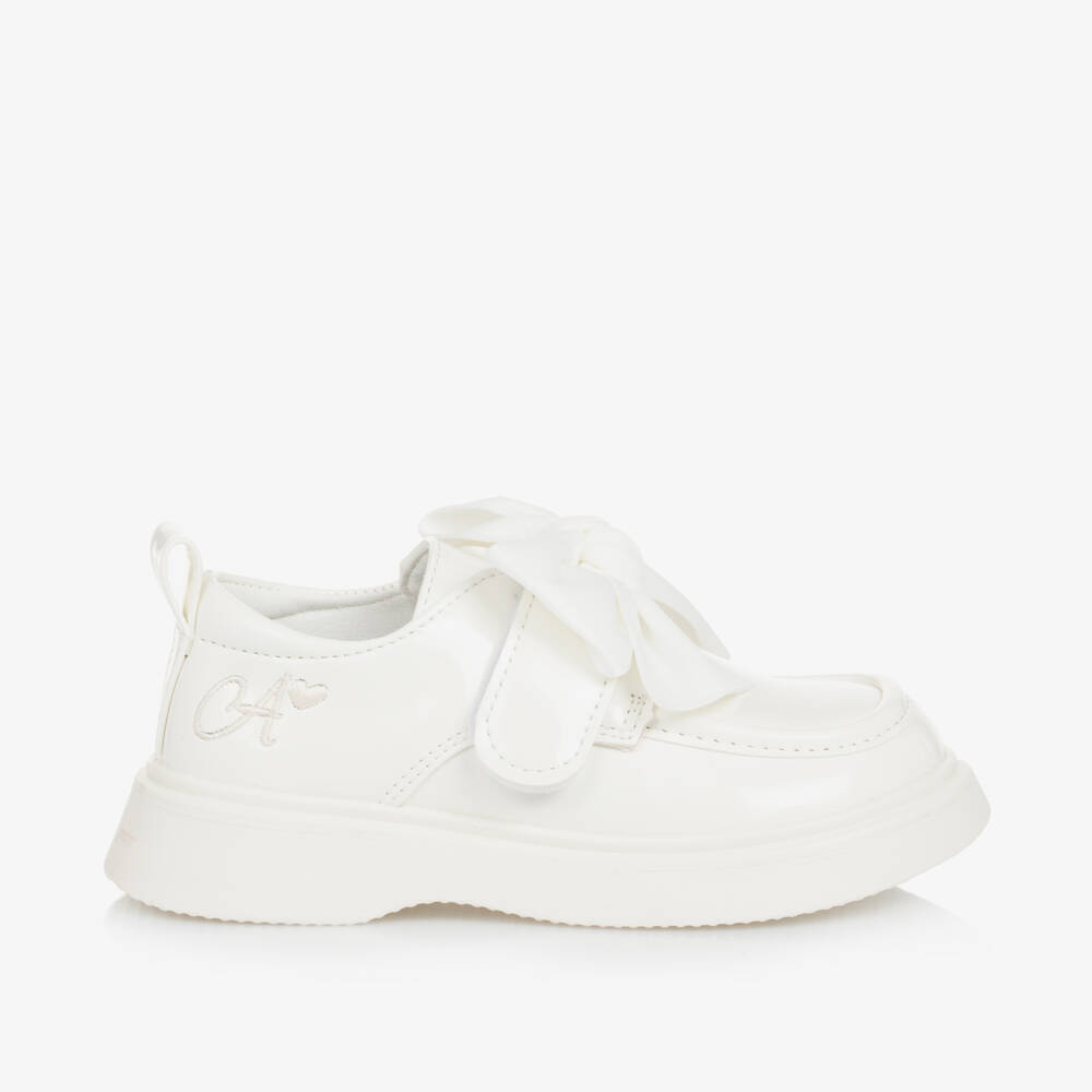 A Dee-Girls Faux Patent White Loafers | Childrensalon Outlet