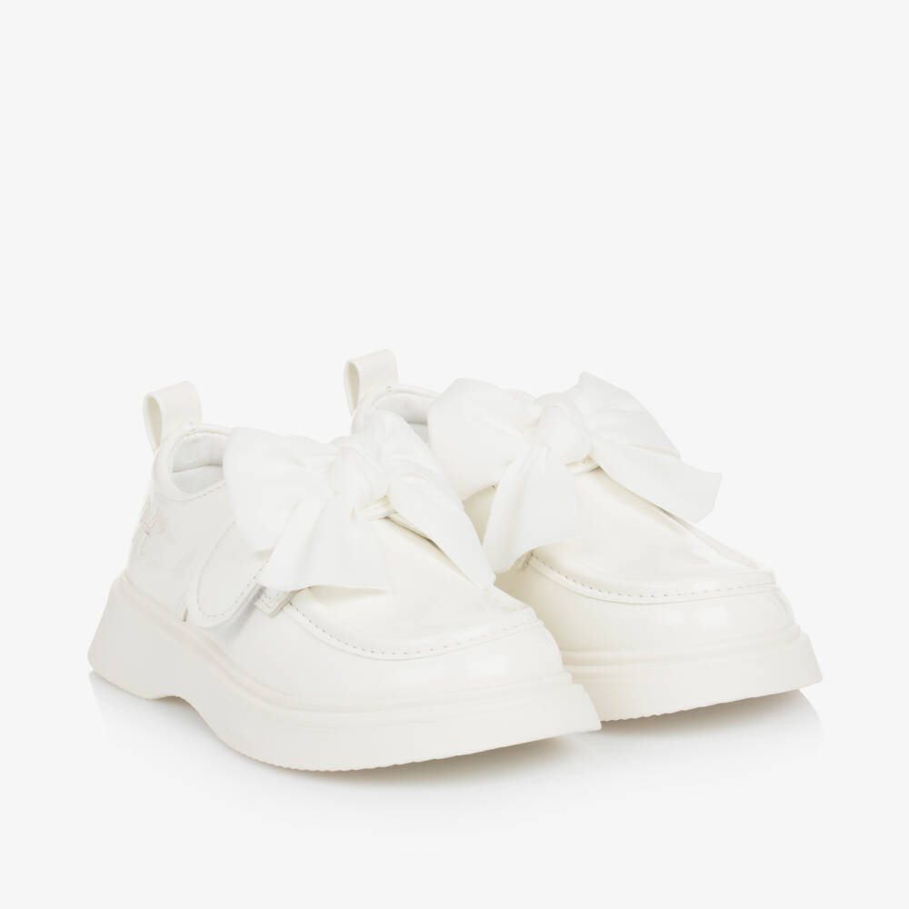 A Dee-Girls Faux Patent White Loafers | Childrensalon Outlet