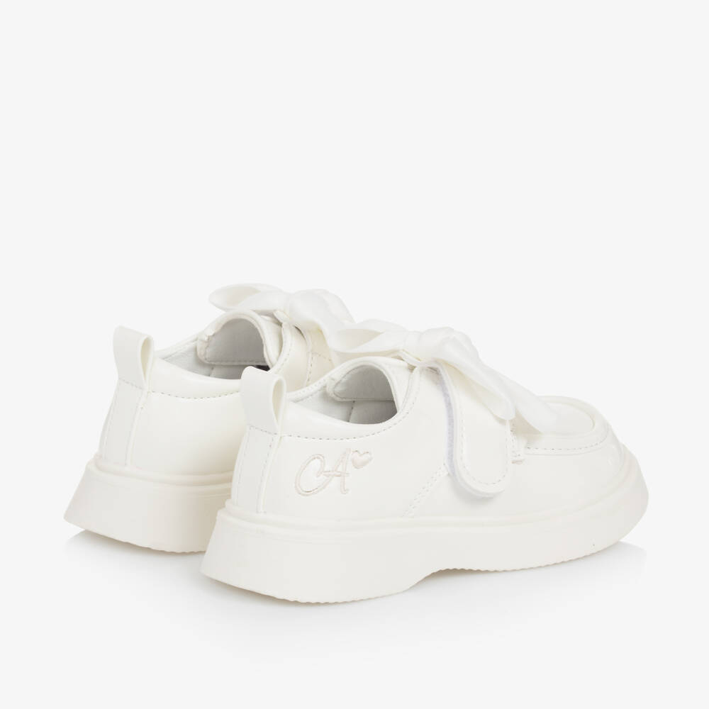 A Dee-Girls Faux Patent White Loafers | Childrensalon Outlet