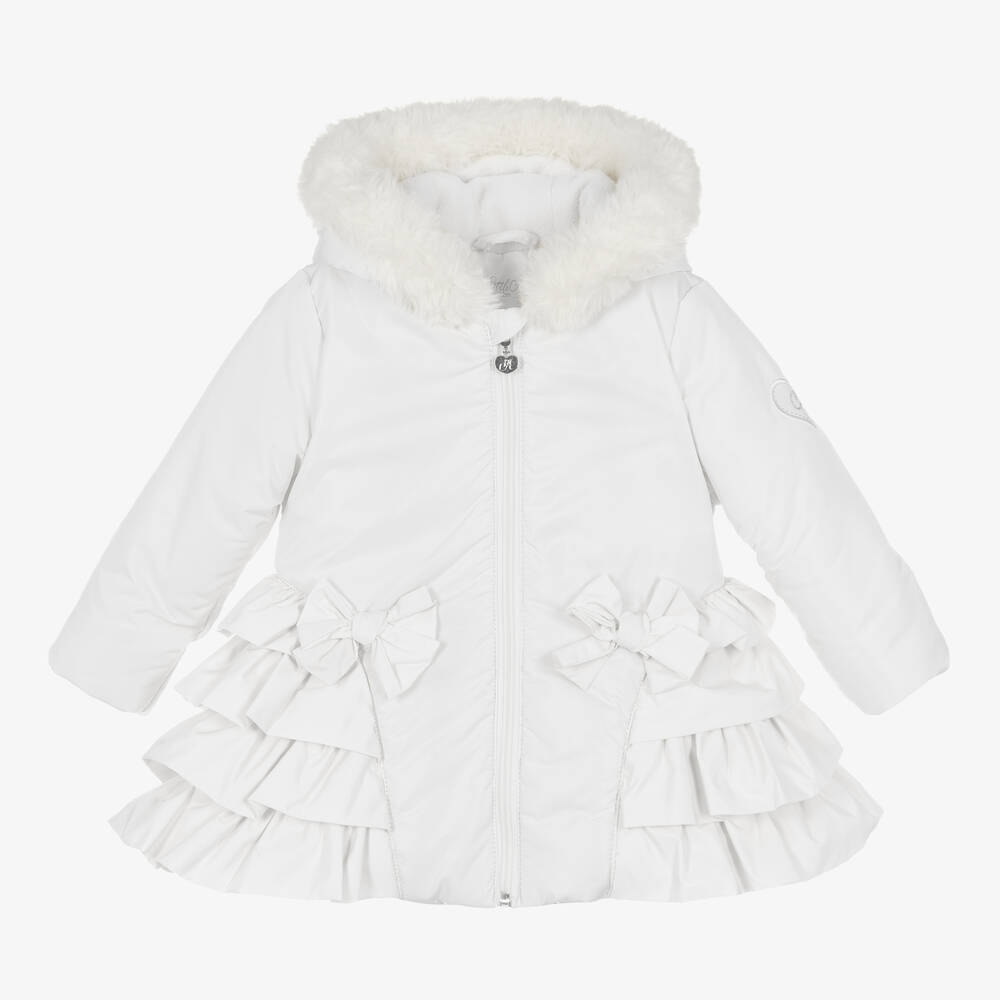 A Dee-Girls Frilly Hooded White Coat | Childrensalon Outlet