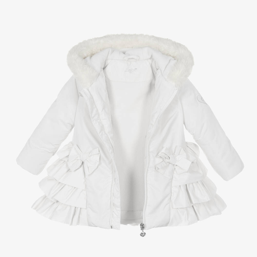 آدي-معطف هودي أطفال بناتي لون أبيض | Childrensalon Outlet