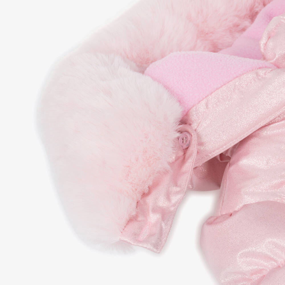 A Dee-Girls Glittery Pink Hooded Puffer Coat with Bows & Faux Fur | Childrensalon Outlet