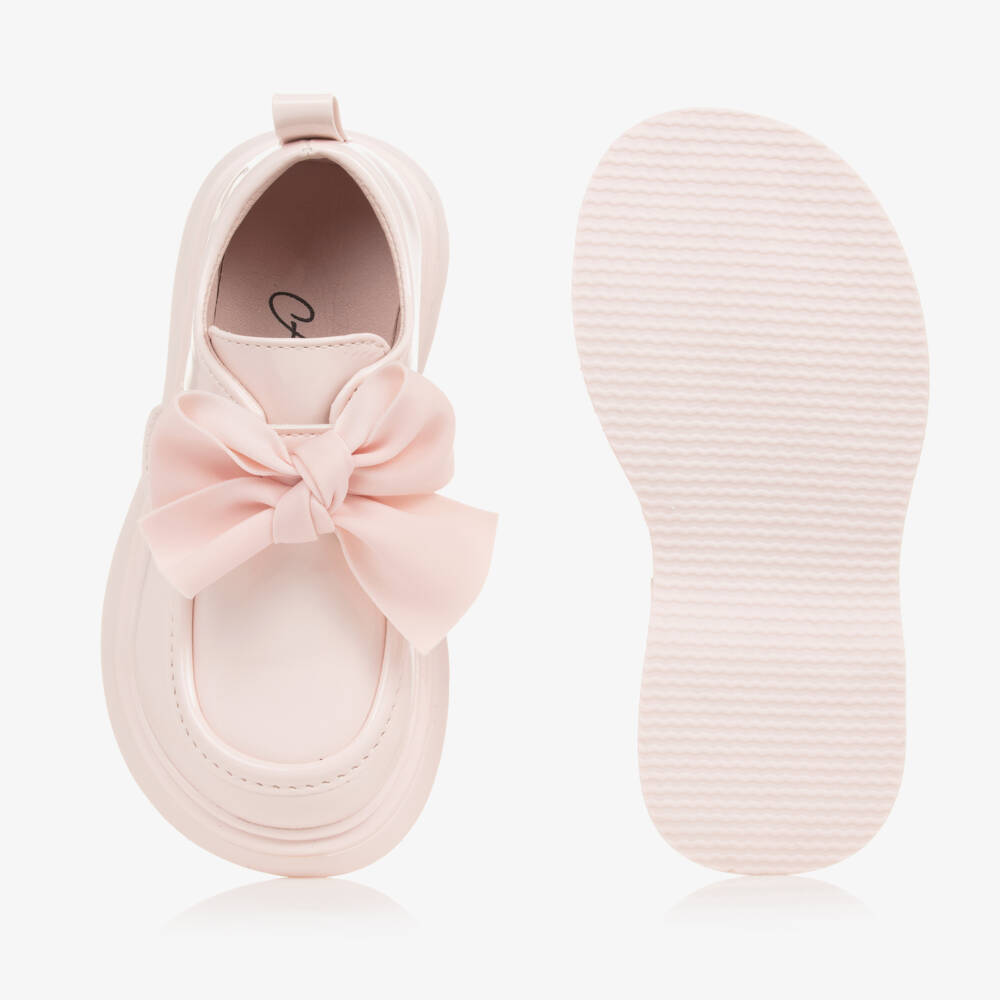 A Dee-Girls Glossy Pink Bow Loafers | Childrensalon Outlet