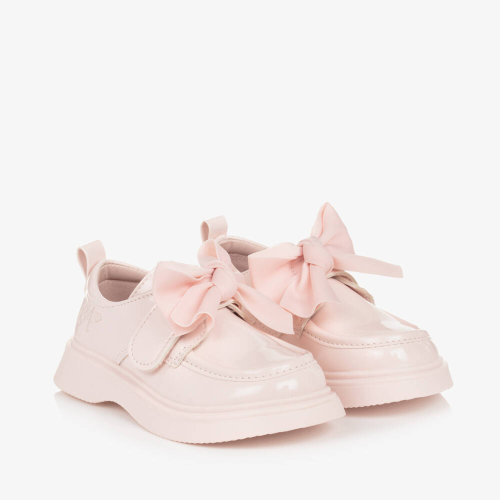 A Dee-Girls Glossy Pink Bow Loafers | Childrensalon Outlet
