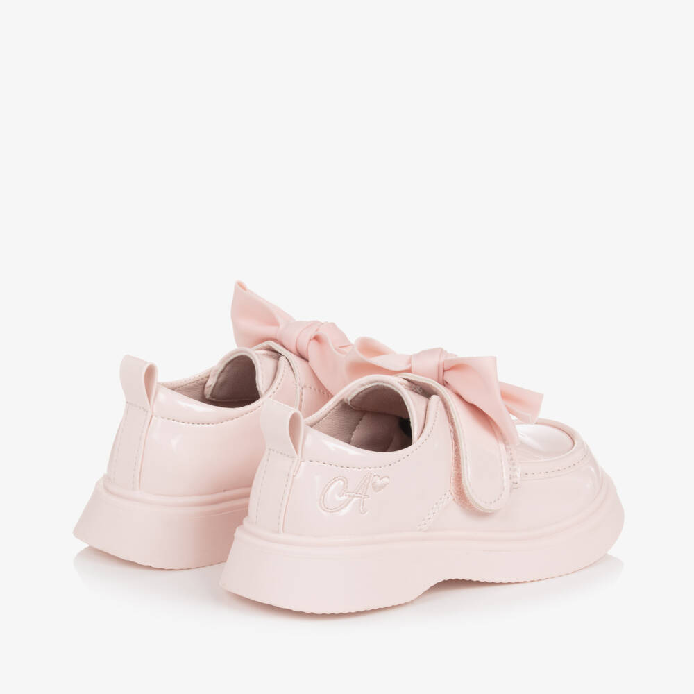 A Dee-Girls Glossy Pink Bow Loafers | Childrensalon Outlet