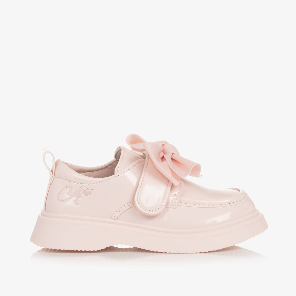 A Dee-Girls Glossy Pink Bow Loafers | Childrensalon Outlet