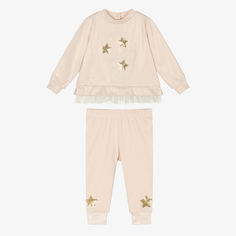 A Dee-Girls Gold Cotton Jersey Star Tracksuit | Childrensalon Outlet