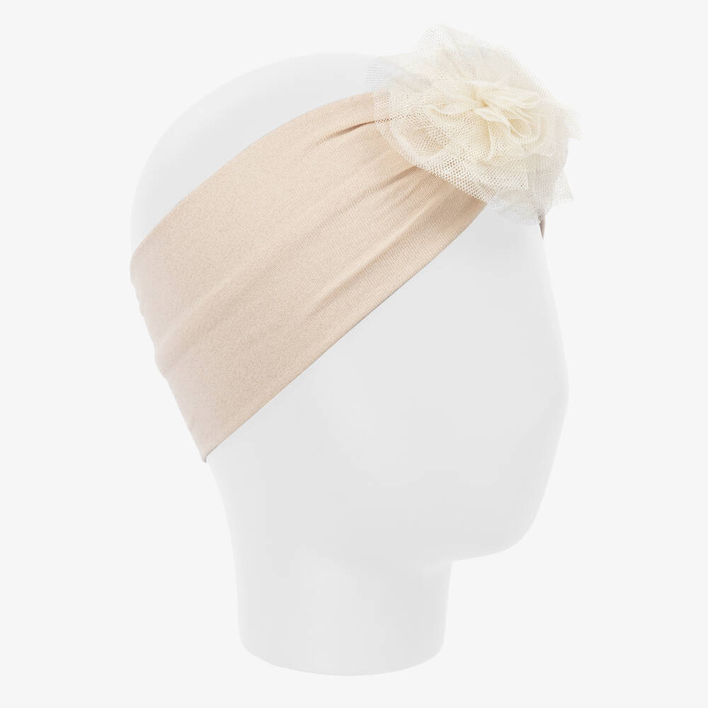 آدي-طوق للرأس قطن جيرسي وتول لون ذهبي للبنات | Childrensalon Outlet