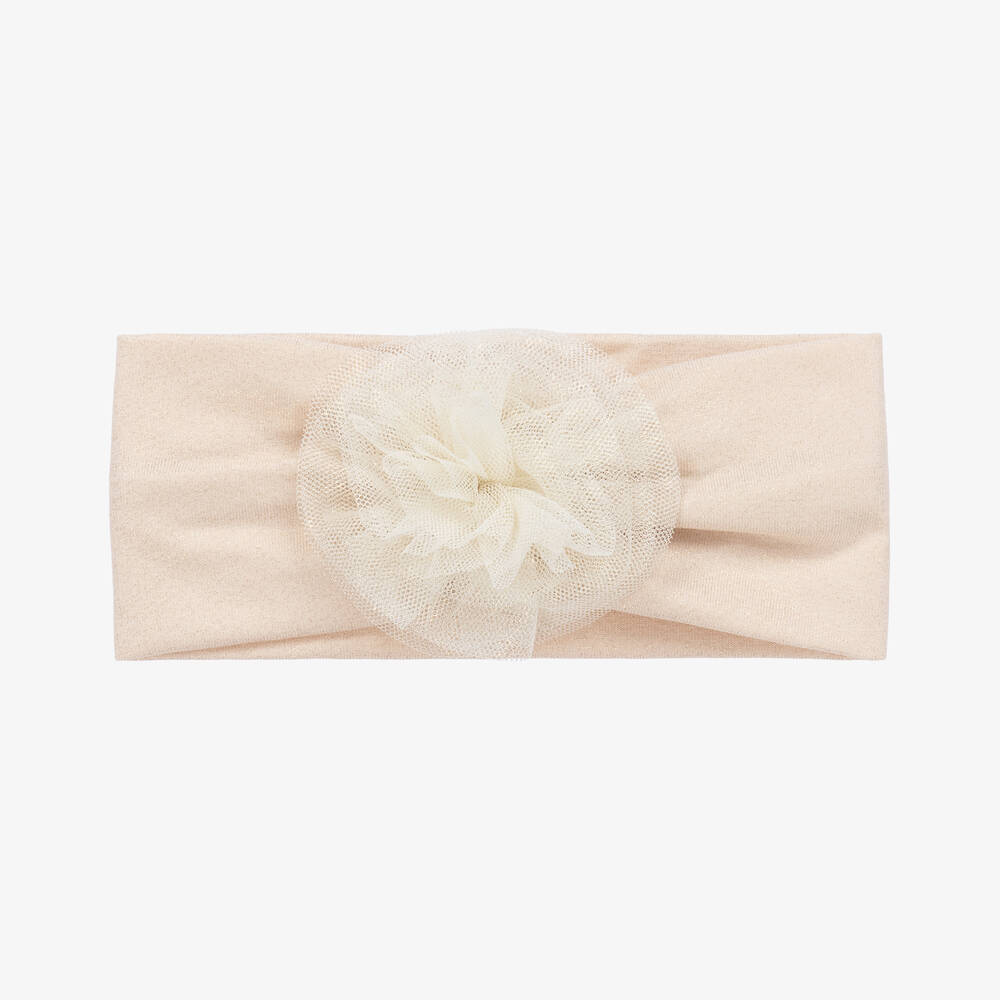 A Dee - Girls Gold Cotton & Tulle Flower Headband | Childrensalon