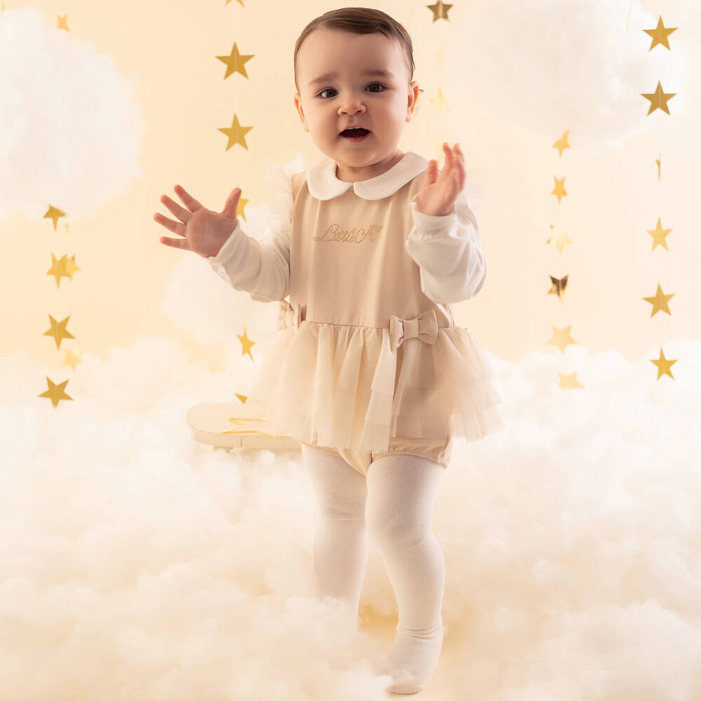 A Dee-Girls Gold Cotton & Tulle Shortie | Childrensalon Outlet