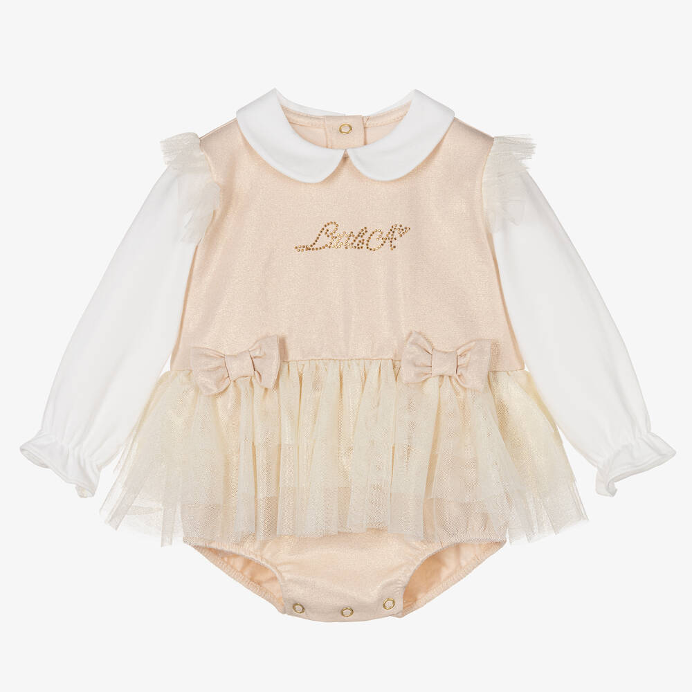 A Dee - Girls Gold Cotton & Tulle Shortie | Childrensalon