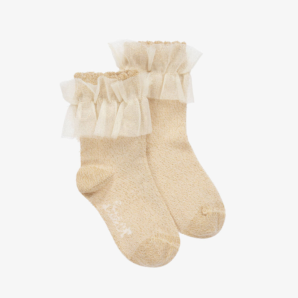 A Dee - Girls Gold Frilly Socks | Childrensalon