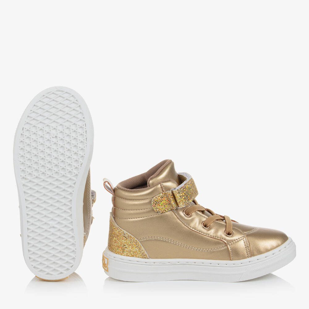 A Dee-Girls Gold Glitter High-Top Trainers | Childrensalon Outlet