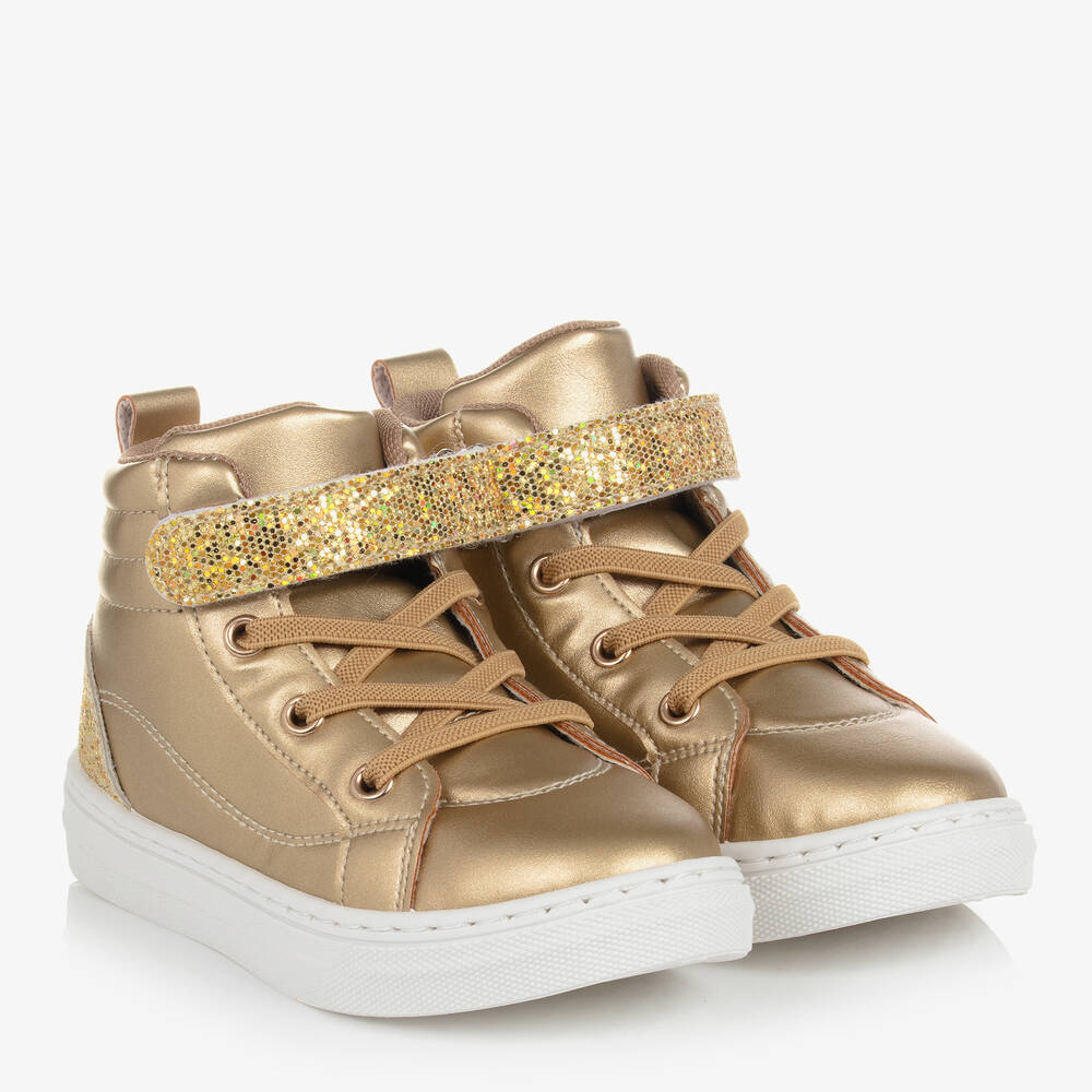 A Dee - Girls Gold Glitter High-Top Trainers | Childrensalon