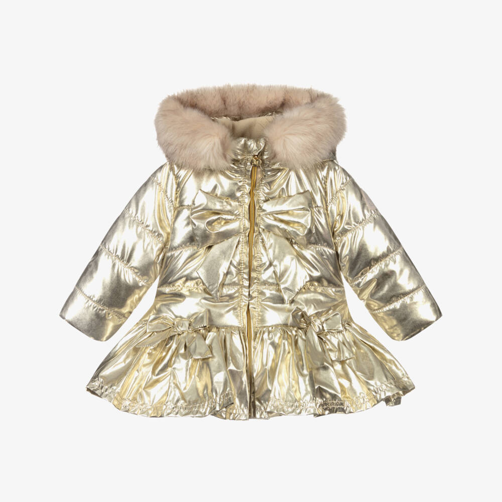 A Dee-Золотистое пальто с бантом и капюшоном для девочек | Childrensalon Outlet