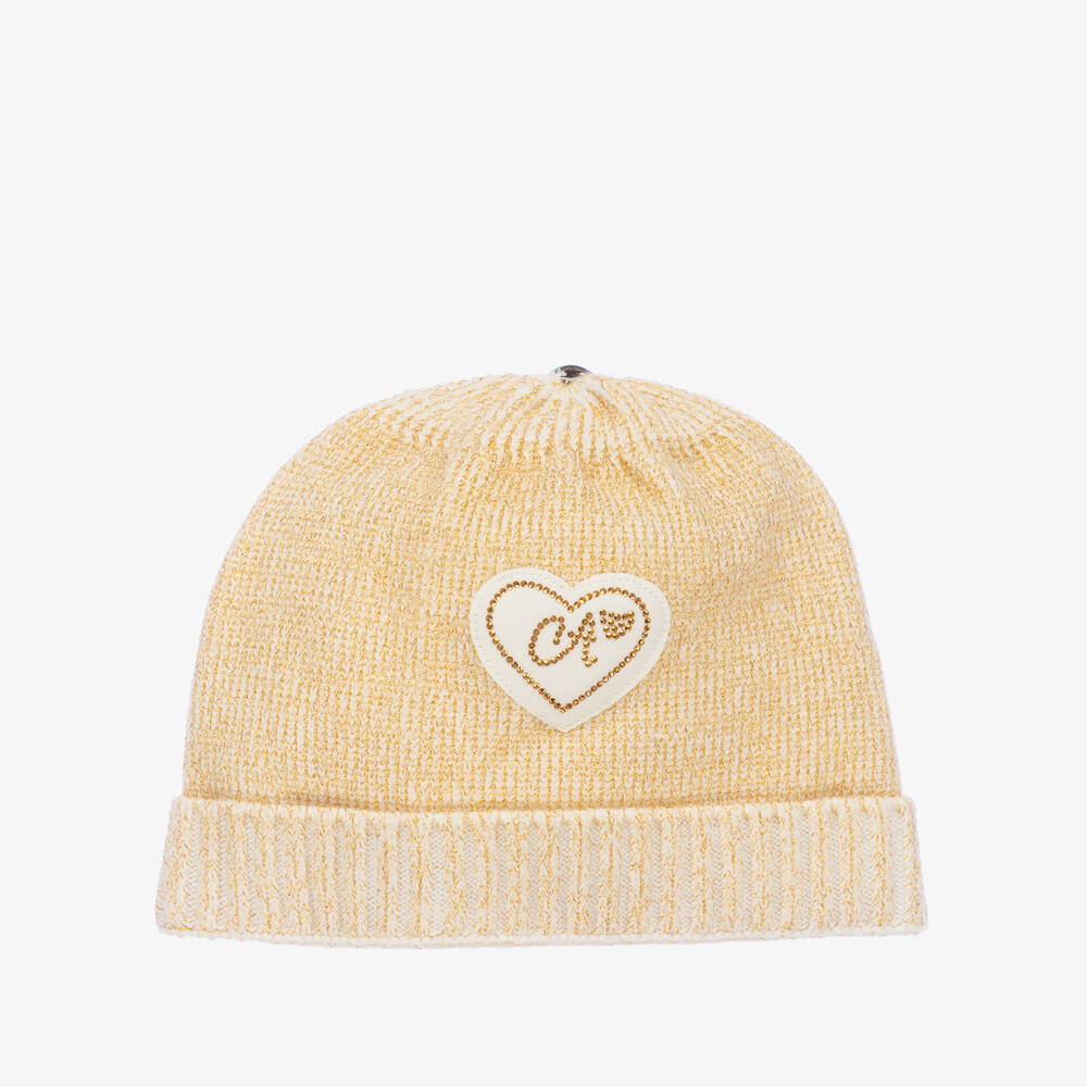 A Dee-Girls Gold & Ivory Pom Pom Hat | Childrensalon Outlet