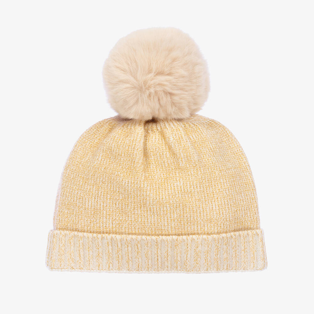 A Dee-Girls Gold & Ivory Pom Pom Hat | Childrensalon Outlet