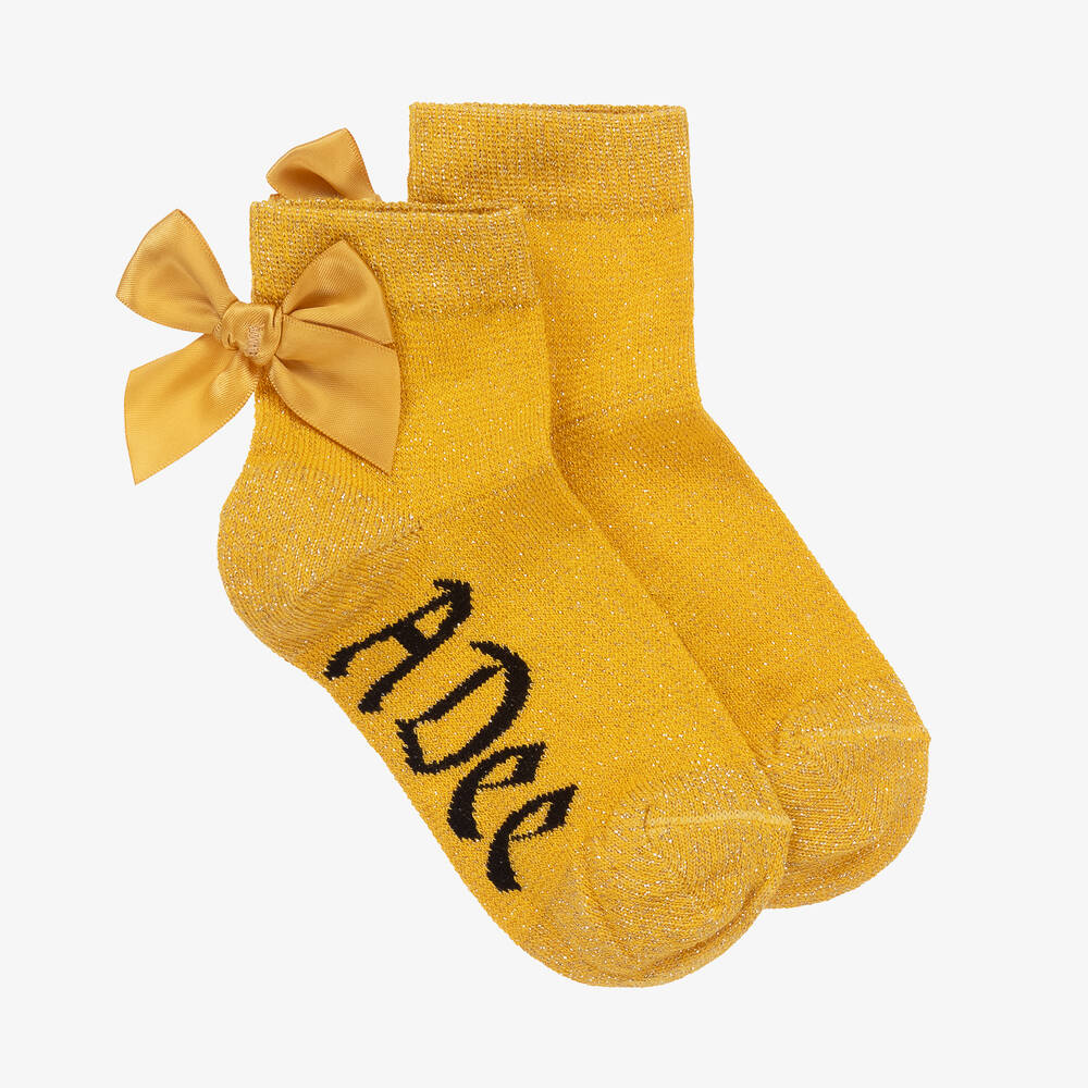 A Dee - Girls Gold Lurex Ankle Socks | Childrensalon