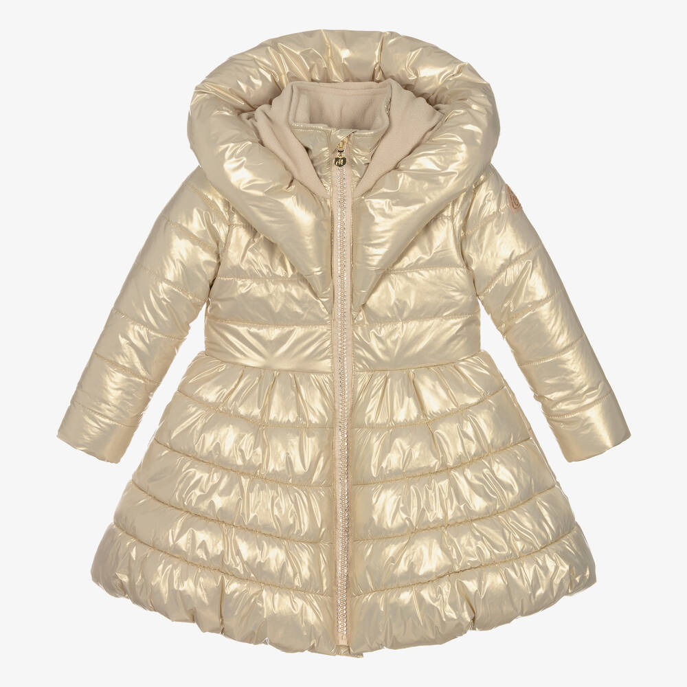 A Dee - Girls Gold Puffer Coat | Childrensalon