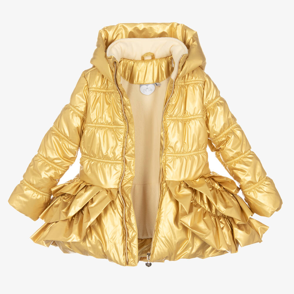 A Dee-Girls Gold Ruffle Hooded Coat | Childrensalon Outlet